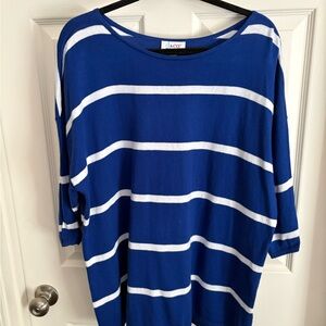 d&co Blue and White Striped Scoop Neck Sweater